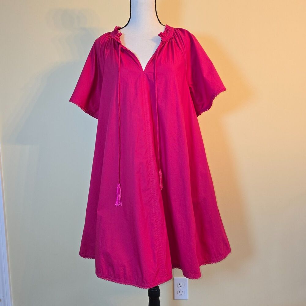 Hot Pink Roller Rabbit Temmy Shift Dress Beaded Tassels Pockets Slip Size Small
